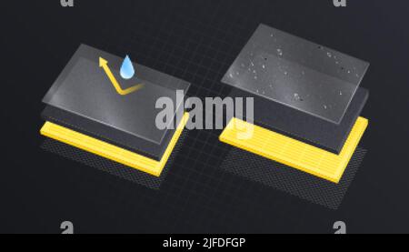 Layered materials realistic composition with view of layers row with ...