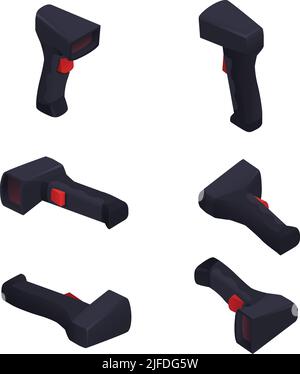 Modern black warehouse barcode scanner isolated isometric set vector illustration Stock Vector