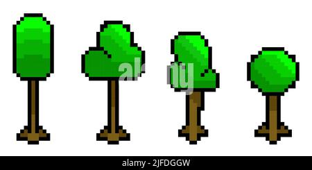 Pixelated tree icon isolated. Various of cute trees. Vector illustration. Set of pixelated tree icons Stock Vector