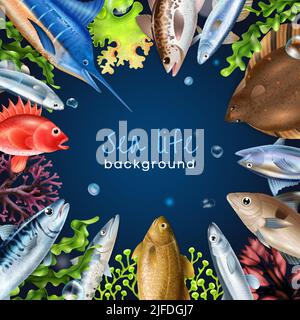 Sea fish realistic frame with different fish types symbols vector illustration Stock Vector