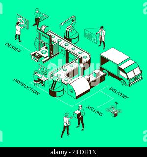 Smart industry monochrome isometric composition including design ...