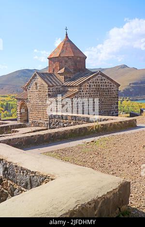Surp Arakelots Church in Sevanavank Monastic Complex on a Peninsula at the Northwestern Shore of Lake Sevan, Armenia Stock Photo