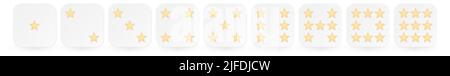 Playing dice with five pointed stars in place of dots, version with one to nine items, can be used as feedback or rating scale Stock Vector