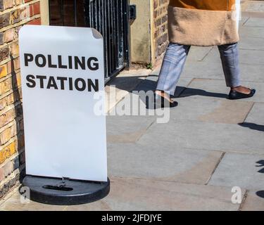 A sign outside a Polling Station during a local election in central London, UK. Stock Photo