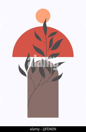 Wall art. Minimalistic abstract art background. Abstract design. Various forms. Modern art isolated vector graphics. Boho style. Stock Vector
