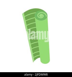 Carpet or cozy mat cartoon floor decoration interior. Round rug or roll cloth rag fabric vector illustration. Indoor room decorative fabric element. F Stock Vector