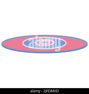 Carpet or cozy mat cartoon floor decoration interior. Round rug or roll cloth rag fabric vector illustration. Indoor room decorative fabric element. F Stock Vector