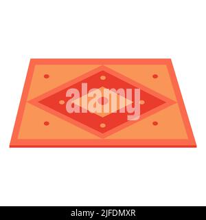Carpet or cozy mat cartoon floor decoration interior. Round rug or roll cloth rag fabric vector illustration. Indoor room decorative fabric element. F Stock Vector