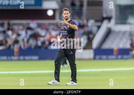 London, UK. 01th Jul, 2022. Lewis Gregory of Somerset Cricket Club during T20 Vitality Blast - Middlesex vs Somerset at The Lord's Cricket Ground on Friday, July 01, 2022 in LONDON ENGLAND.  Credit: Taka G Wu/Alamy Live News Stock Photo