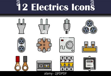 Electrics Icon Set. Editable Bold Outline With Color Fill Design. Vector Illustration. Stock Vector