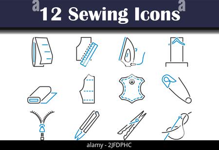 Sewing Icon Set. Editable Bold Outline With Color Fill Design. Vector Illustration. Stock Vector