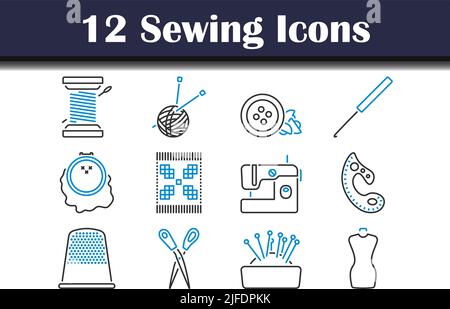 Sewing Icon Set. Editable Bold Outline With Color Fill Design. Vector Illustration. Stock Vector