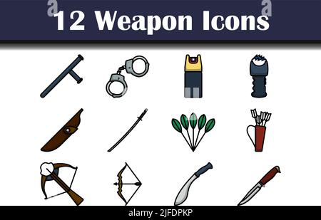 Weapon Icon Set. Editable Bold Outline With Color Fill Design. Vector Illustration. Stock Vector