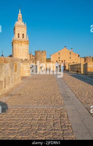 City wall and cathedral. Burgo de Osma, Soria province, Castilla Leon, Spain. Stock Photo