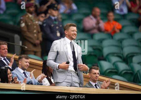 Adam Peaty in the Royal Box during day six of the 2022 Wimbledon Championships at the All England Lawn Tennis and Croquet Club, Wimbledon. Picture date: Saturday July 2, 2022. Stock Photo