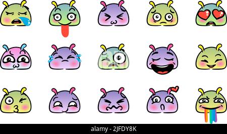 Various Cartoon Emoticons Set with Snails or Slugs. Doodle faces, eyes ...