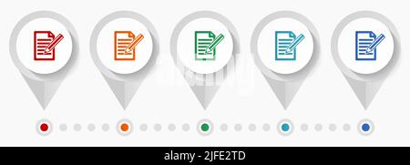 Subscribe concept vector icons, editable infographic template, set of colorful flat design pointers Stock Vector