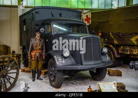 SINSHEIM, GERMANY - MAI 2022: gray medical truck Opel Blitz 1944 68ps WW2 3rd reich nazi Germany Stock Photo