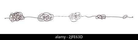 Simple line and complex easy way. Scribble doodle chaos mindset. Problem solving, difficult line. Vector hand drawn concept path Stock Vector