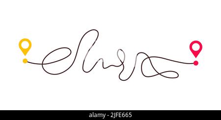 Complicated way and simple path from point A to B. Plans and real life chaos simplifying. Curved dashed line. Vector illustration Stock Vector