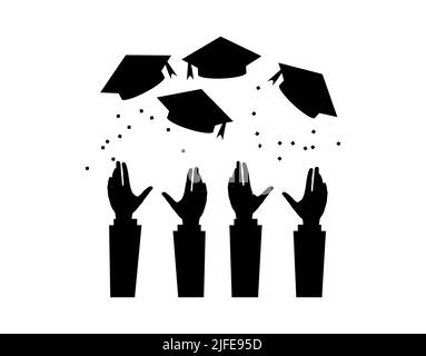 Four graduates throwing graduation hats in the air. Stock Vector