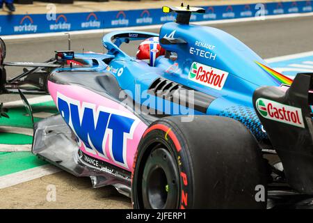 Alpine F1 Team A522, mechanical detail of the engine cover and sidepod during the Formula 1 Lenovo British Grand Prix 2022, 10th round of the 2022 FIA Formula One World Championship, on the Silverstone Circuit, from July 1 to 3, 2022 in Silverstone, United Kingdom - Photo Florent Gooden / DPPI Stock Photo