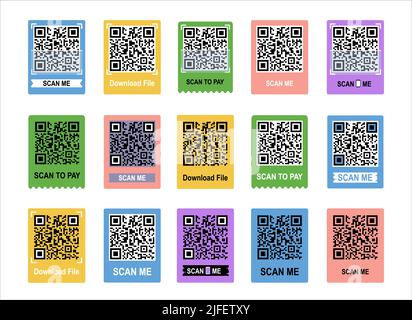 Scan me phone tag set. Qrcode for mobile app. Isolated illustrations on a white background. Vector illustration. Stock Vector