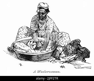A Washerwoman, Alexandria, Egypt, Illustration from the Book, 'From Pharaoh to Fellah' by C.F. Moberly Bell with Illustrations by Georges Montbard, engraved by Charles Barbant, Wells Gardner, Darton, & Co., London, 1888 Stock Photo