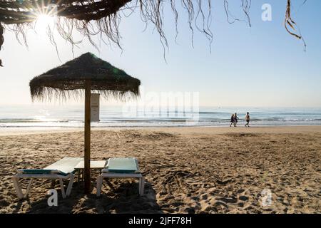 Valencia, Spain. 29th June, 2022. Beach beds seen at the Patacona beach. The beaches of Valencia are one of the main tourist attractions of the city. (Credit Image: © Xisco Navarro/SOPA Images via ZUMA Press Wire) Stock Photo