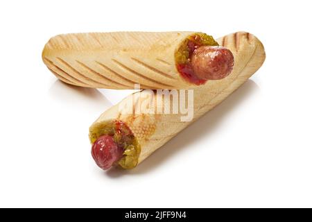 Two french hot dogs on white background Stock Photo
