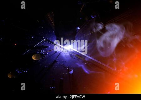 metal cutting. The process of cutting metal using plasma cutting. Stock Photo