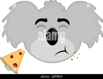 Vector illustration of the face of a koala cartoon eating a slice of pizza Stock Vector