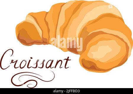 Croissant french food icon. Grain food color hand drawing line art on over white background Stock Vector