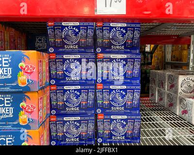 Orlando, FL USA - May 22, 2022:  A display boxes of White Claw Surge Hard Seltzer for sale at a Sams Club in Orlando, Florida. Stock Photo