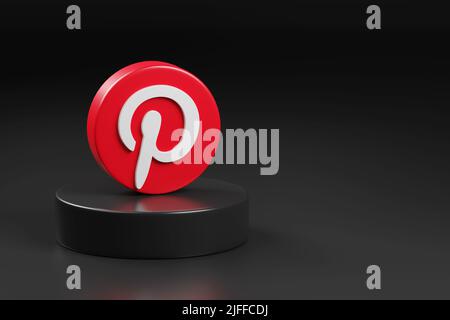 Buenos Aires, Argentina - June 25th, 2022: Pinterest logotype on black podium with copy space. 3d illustration. Stock Photo