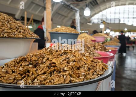 Peeled walnuts for sale close-up on the local food market in Georgia Stock Photo