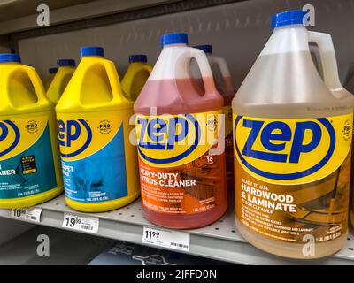 Mill Creek, WA USA - circa June 2022: Angled view of Zep specialty cleaning products for sale inside a Staples store Stock Photo