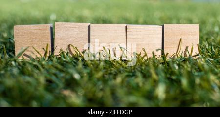 Five wooden football field cubes, mocap Stock Photo