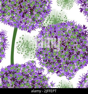 Seamless pattern purple onion flowers. Vector illustration Stock Vector