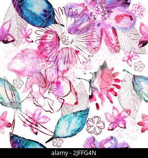 Seamless background watercolor flowers. Vector illustration Stock Vector