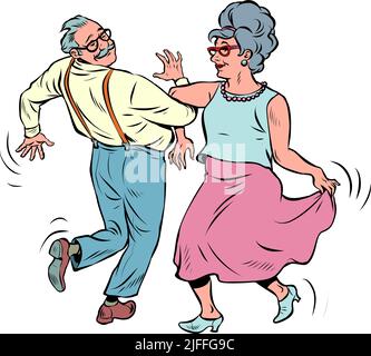 elderly couple old man and old lady dancing. pensioners rest. life style. music and art Stock Vector