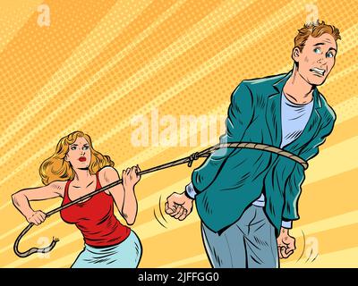 the woman lassoed the man, the girl threw a noose on the man and took him prisoner Stock Vector