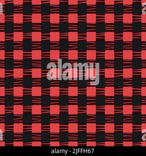 Seamless red and black check pattern. Hand drawn checked background. Fabric design. Stock Vector