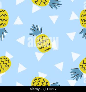 Seamless hand drawn pineapple pattern. Vector cute fruit background Stock Vector