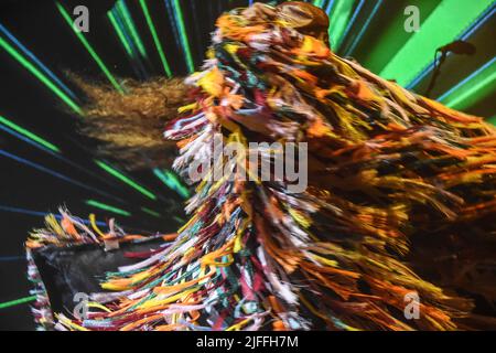 Glynde, England, UK. 2nd July, 2022. Erykah Badu headlines on the main stage on Saturday at Love Supreme Festival in Glynde, East Sussex. The festival saw a mix of Jazz, Funk and Soul acts. (Credit Image: © Rod Harbinson/ZUMA Press Wire) Stock Photo