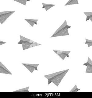 Seamless hand drawn paper planes pattern. Vector doodle illustration. Stock Vector