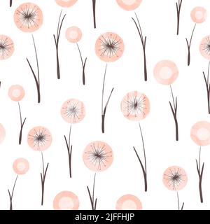 Abstract pink dandelion flower seamless pattern. Vector floral illustration. Stock Vector