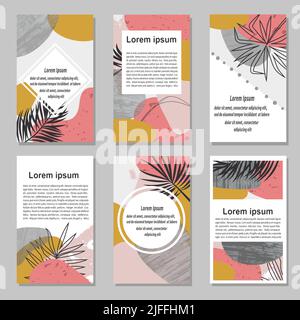 Set of colorful trendy business cards. Hand drawn vector creative abstract flayers, posters design. Stock Vector