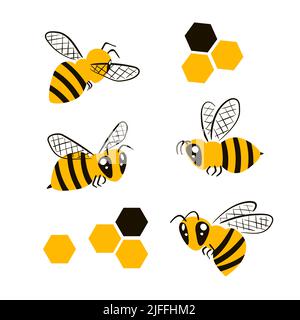 Cartoon bee insect set. Vector illustration. Stock Vector
