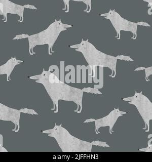 Seamless cartoon wolf silhouette pattern. Vector illustration Stock Vector